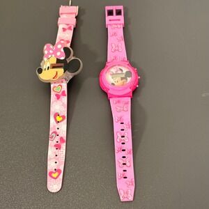 Disney Minnie Mouse Digital Watches Kids OS Pink Good 2pc Set Untested